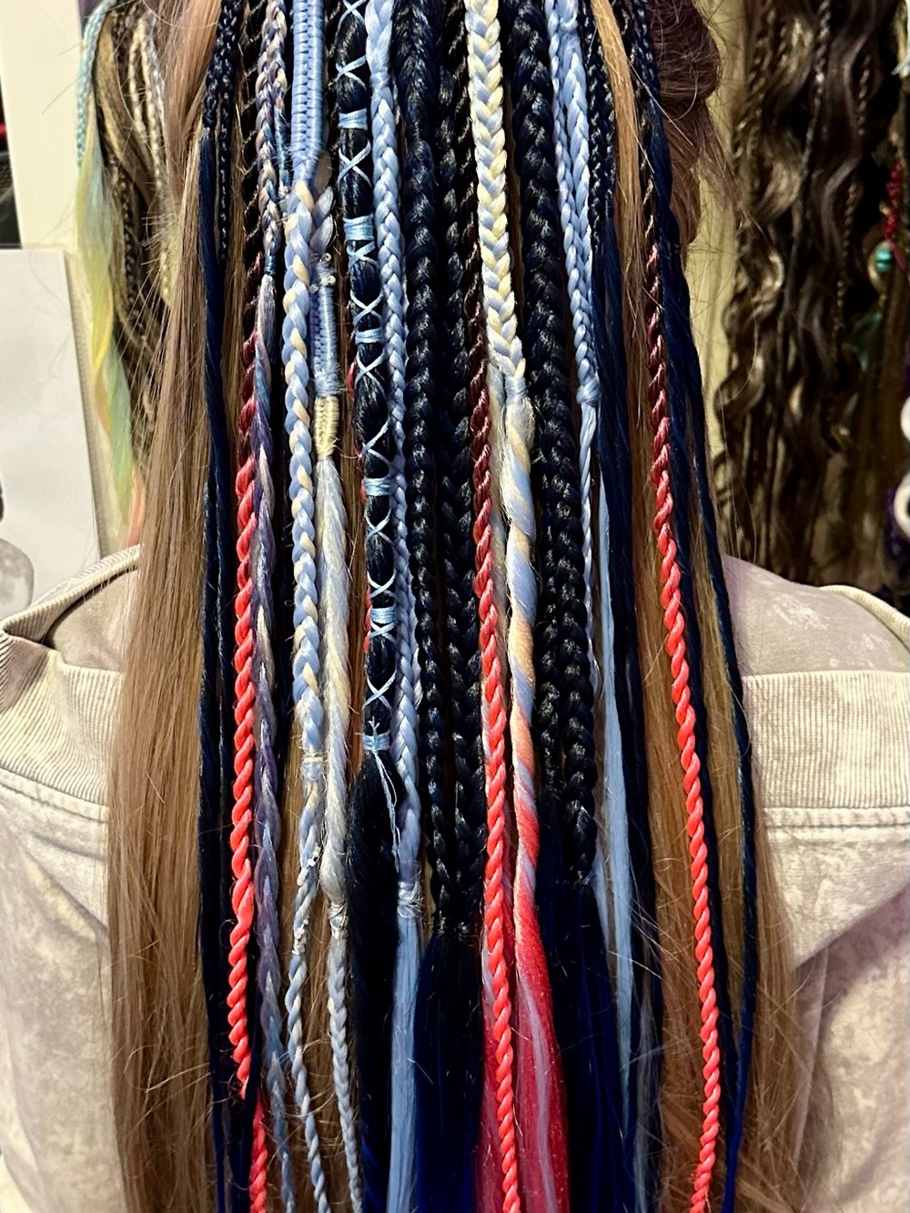 Blue & Neon Pink Braided Hair Extensions - Picture 4 of 6
